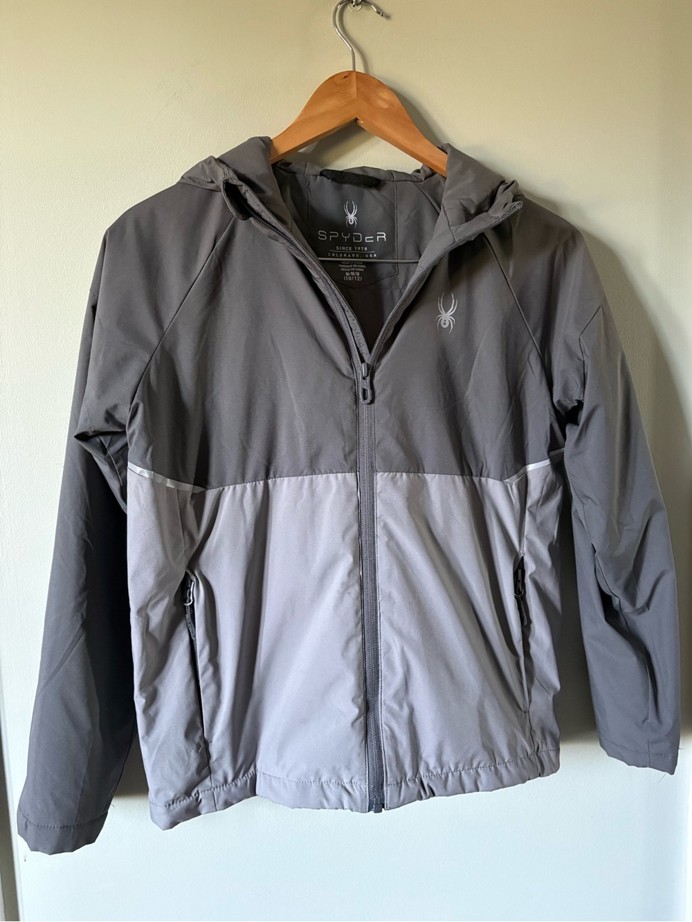 Youth Spyder Two-Tone Gray Hooded Windbreaker Jacket